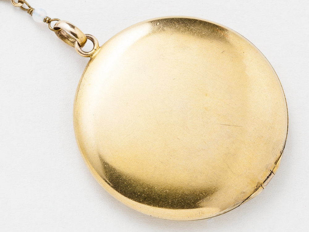 Antique Gold Locket Necklace Gold Filled Locket Locket Pendant with Genuine Garnet Opal Dragonfly Charm Photo Locket Jewelry