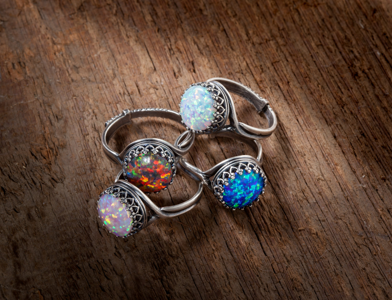Silver Opal Ring Black Opal Ring Silver Filigree Ring with Adjustable Band Statement Ring Cocktail Ring October Birthstone Jewelry