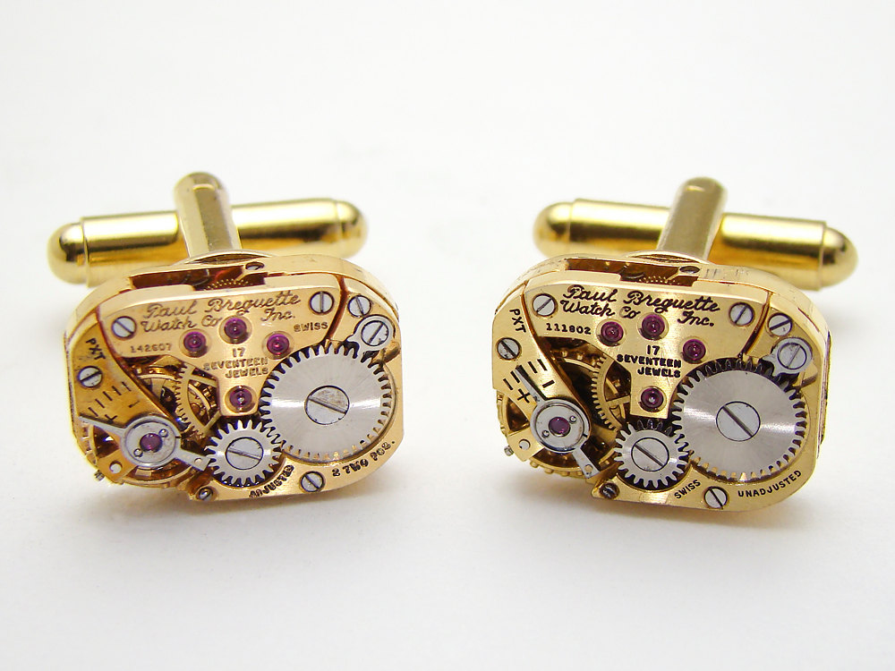 Steampunk cufflinks elegant gold Paul Breguette watch movements wedding accessory mens cuff links jewelry