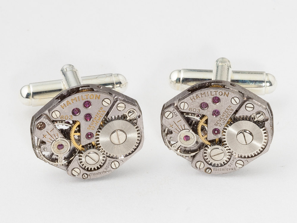 Steampunk cufflinks silver watch movements grooms wedding anniversary Industrial cuff links men jewelry