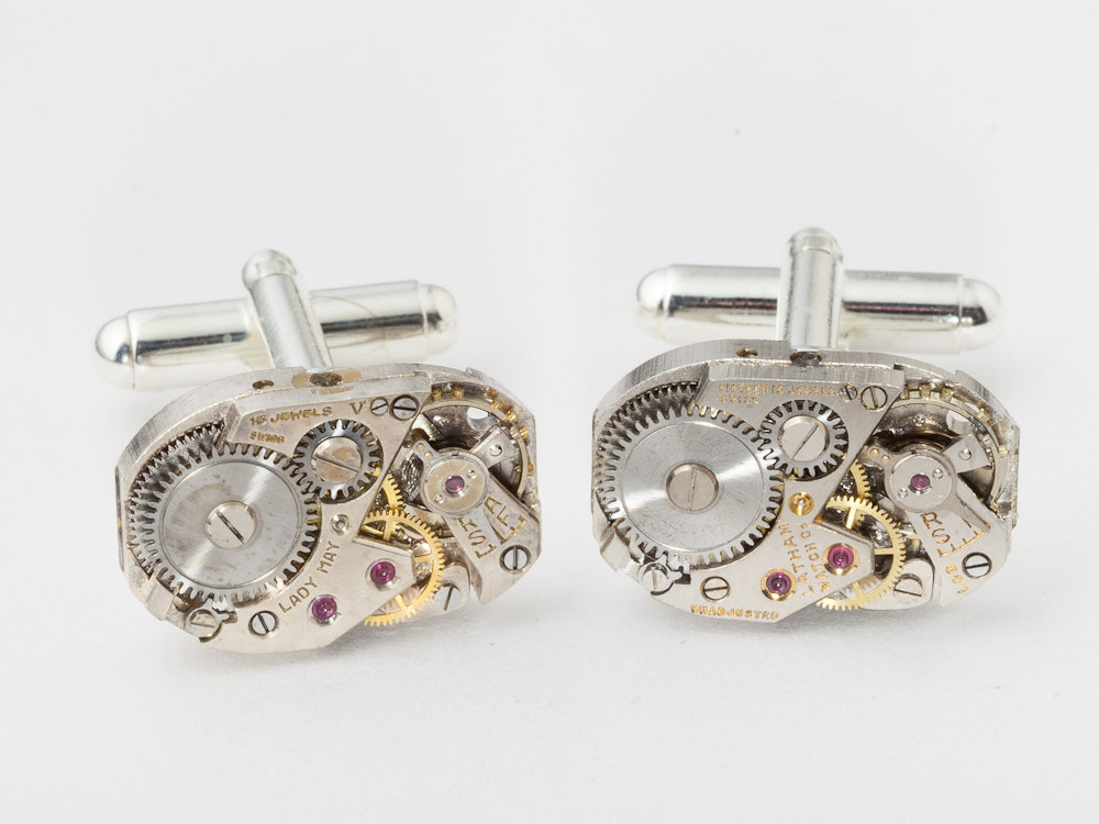 Steampunk cufflinks silver watch movements grooms wedding anniversary Industrial cuff links men jewelry