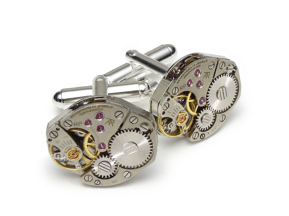 Steampunk cufflinks vintage watch movements retro 1950 wedding anniversary grooms silver cuff links men jewelry