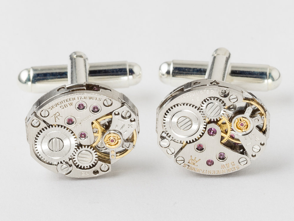 Steampunk cufflinks watch movements gears wedding anniversary Grooms silver cuff links men jewelry