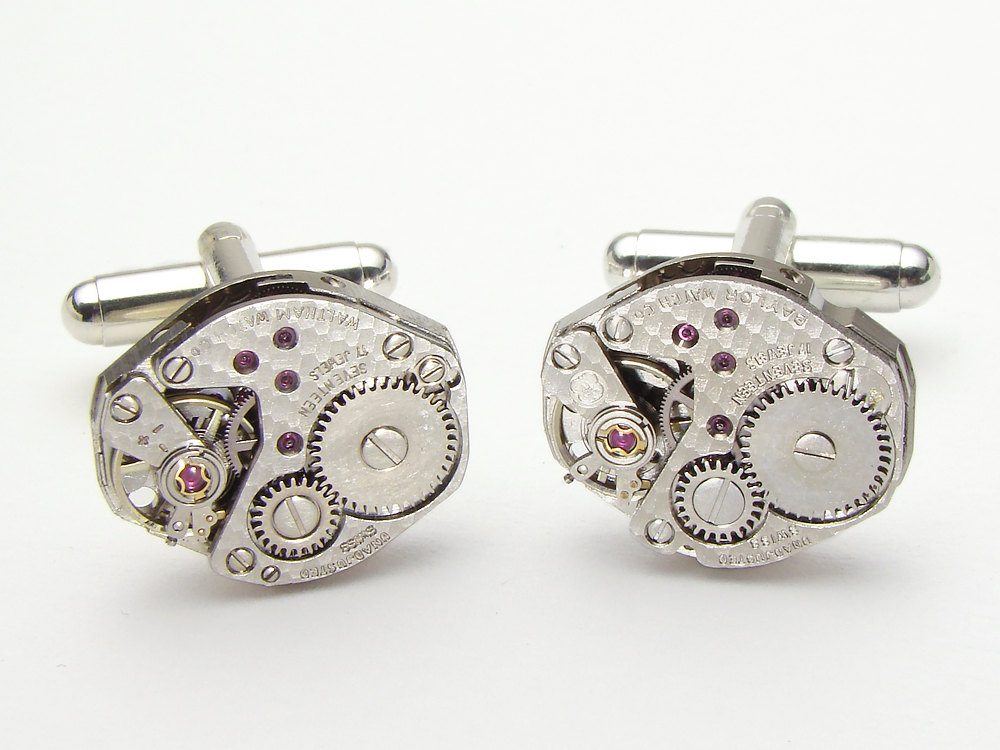 Steampunk cufflinks watch movements gears wedding formal wear groomsman silver cuff links mens jewelry