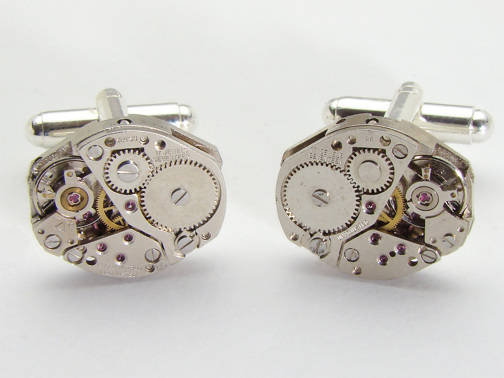 Steampunk cufflinks watch movements gears wedding groomsman formal wear silver cuff links mens jewelry