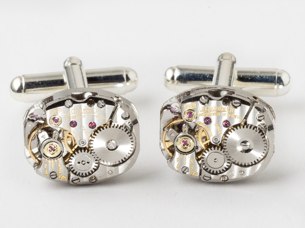 Steampunk cufflinks watch movements rare LeCoultre wedding anniversary silver cuff links men jewelry