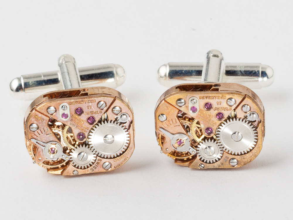 Steampunk cufflinks watch movements rose gold wedding anniversary Groom silver cuff links men jewelry