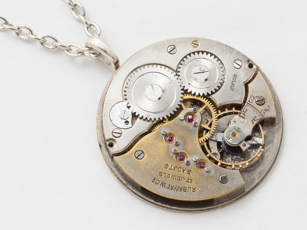 Steampunk Jewelry Steampunk Necklace silver pocket watch movement gears unisex pendant men jewelry clockwork Statement Necklace
