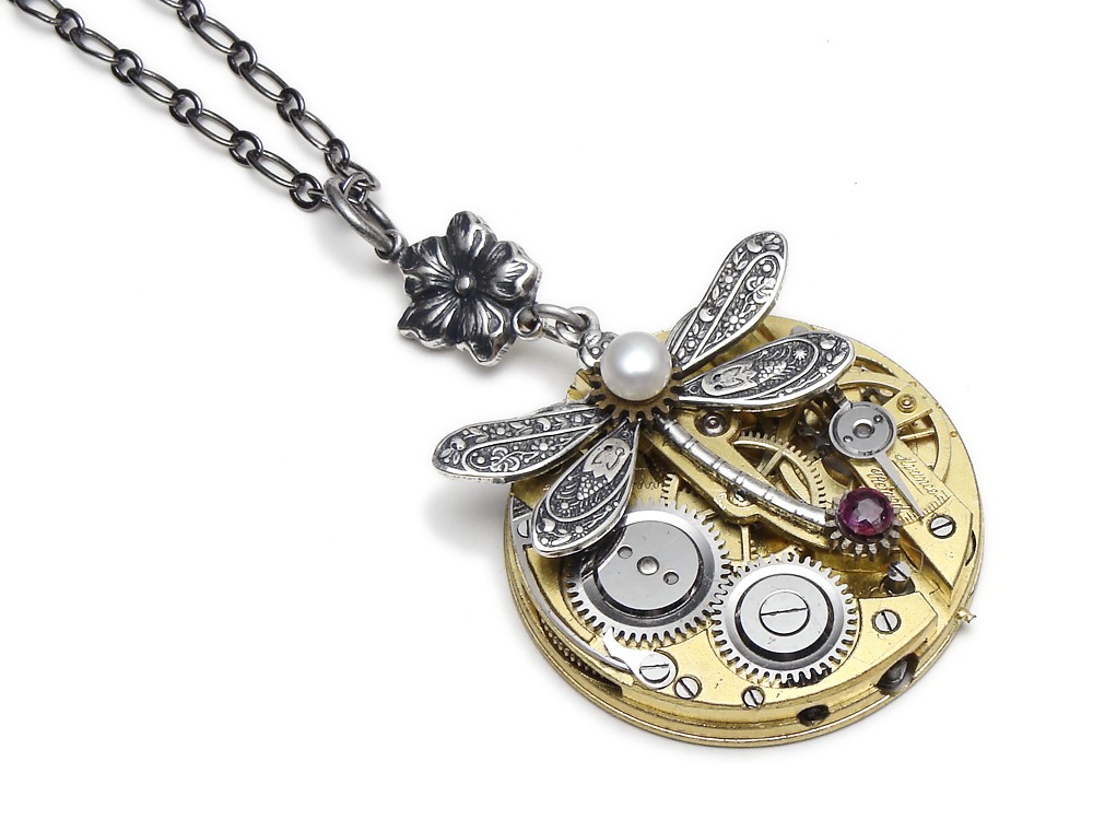 one of a kind steampunk Vintage Pendant Necklace pearl pendant