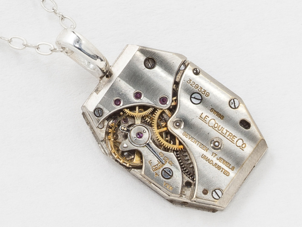 Steampunk Necklace Jaeger-LeCoultre Watch Movement with Silver Chain Industrial Pendant Statement Necklace Mens Jewelry