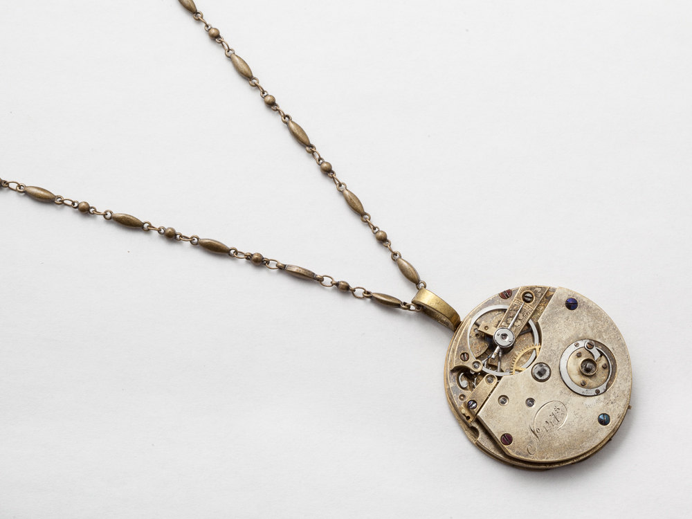 Steampunk Necklace key wind gold pocket watch movement gears pendant necklace Statement Necklace unisex womens men jewelry
