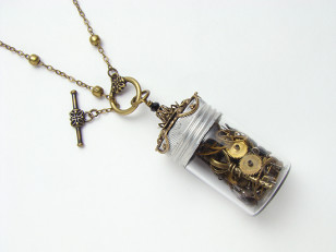 Bottle Necklaces with Steampunk gears ball chain