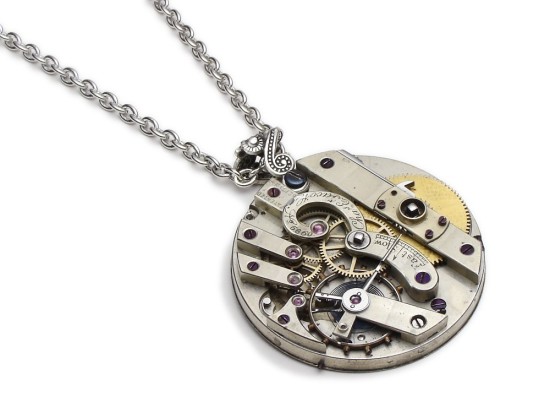 Steampunk 1880 Antique Keywind Pocket Watch Necklace 15 Ruby Jewels