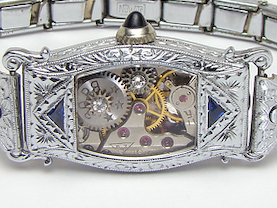 Steampunk Bracelet Art Deco watch movement white gold filled filigree sapphire (6)