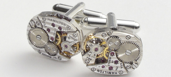 Steampunk Cufflinks Hamilton Pinstripe Watch Movements with Gears