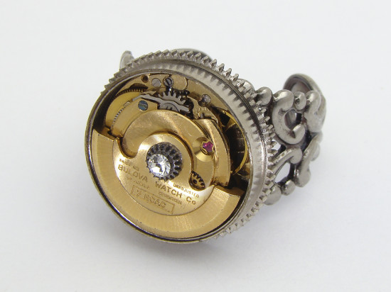 Steampunk Ring Gold Watch Movement with Moving Gears Steampunk jewelry 2