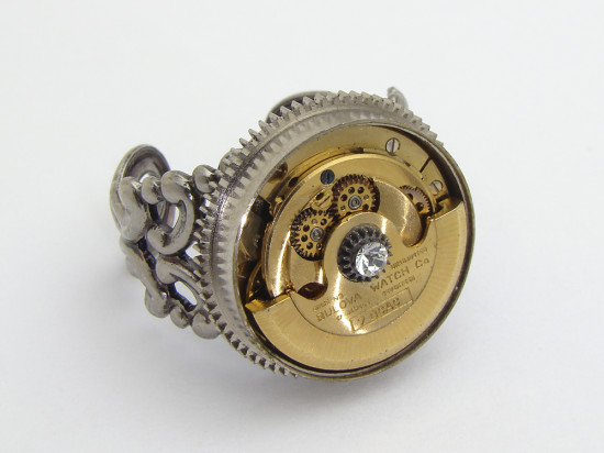 Steampunk Ring Gold Watch Movement with Moving Gears Steampunk jewelry
