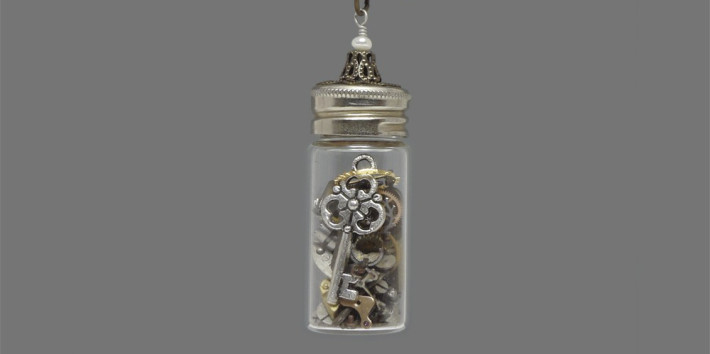 Time in a Bottle Vintage Glass Vial Necklace Genuine Pearl Watch Gears Skeleton Key 2