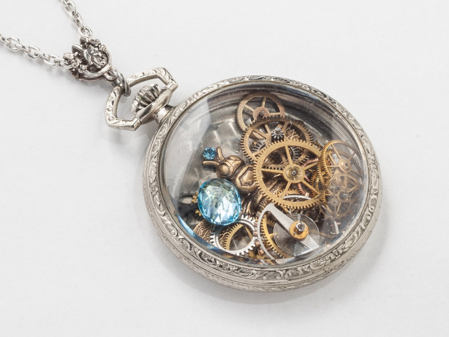 steampunk jewelry pocket watch case necklace gears inside