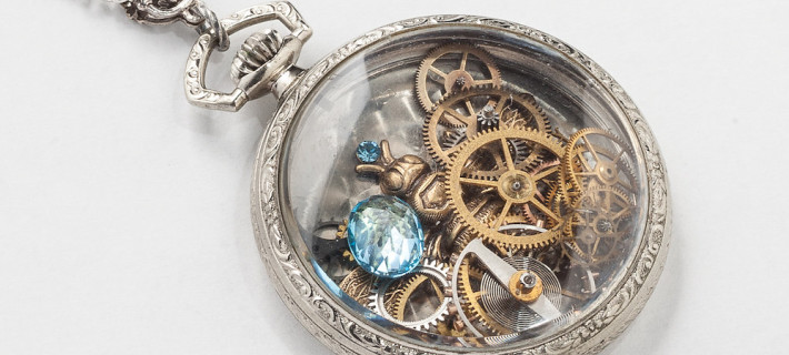 steampunk jewelry pocket watch case necklace gears inside 3