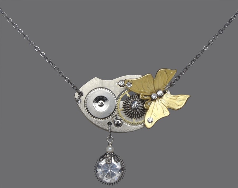 steampunk necklace butterfly watch movement platejpg