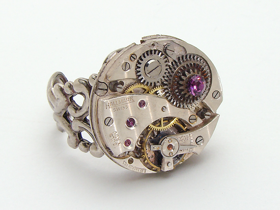 Steampunk ring gears and amethyst maria sparks