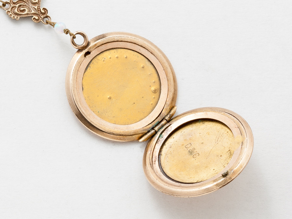 Antique Locket Necklace Gold Filled Locket Locket Pendant with Genuine ...
