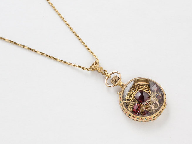 Antique Pocket Watch Case Necklace in Solid 18K Gold with Genuine ...