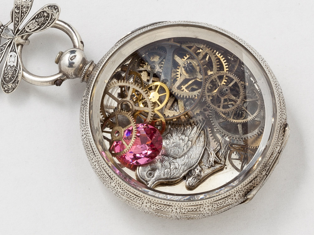 Antique Sterling Silver Pocket Watch Case Necklace Hand Engraved ...