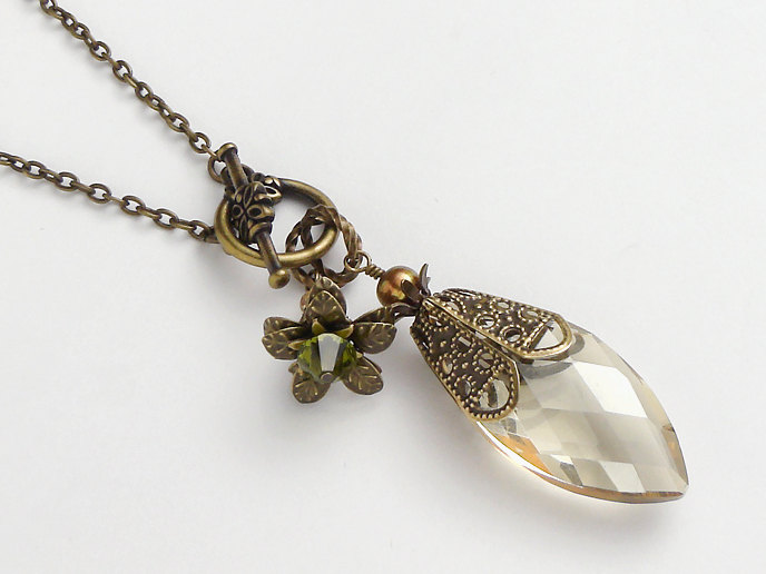 Neo Victorian antiqued gold necklace genuine pearl citrine yellow ...
