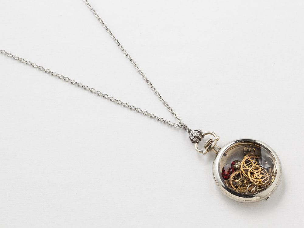 Steampunk Necklace - Antique Silver pocket watch case with gears, gold ...