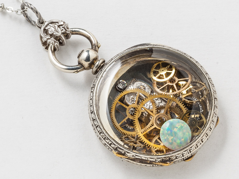 Steampunk Necklace - Antique Victorian Sterling Silver pocket watch ...
