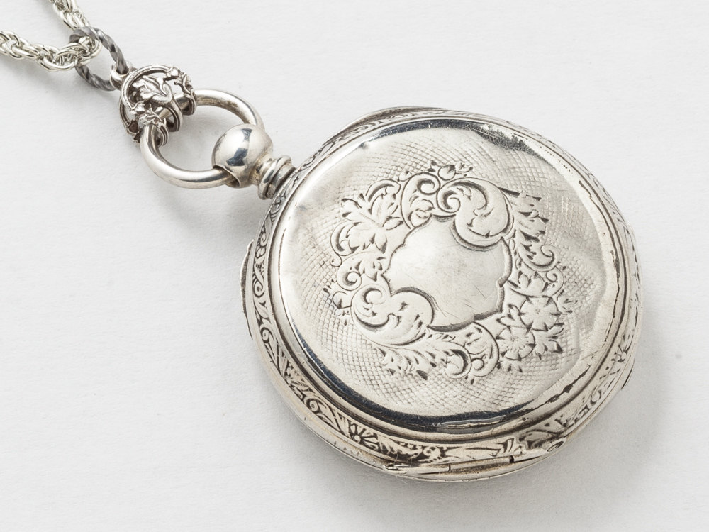 Steampunk Necklace Sterling Silver pocket watch movement case with ...