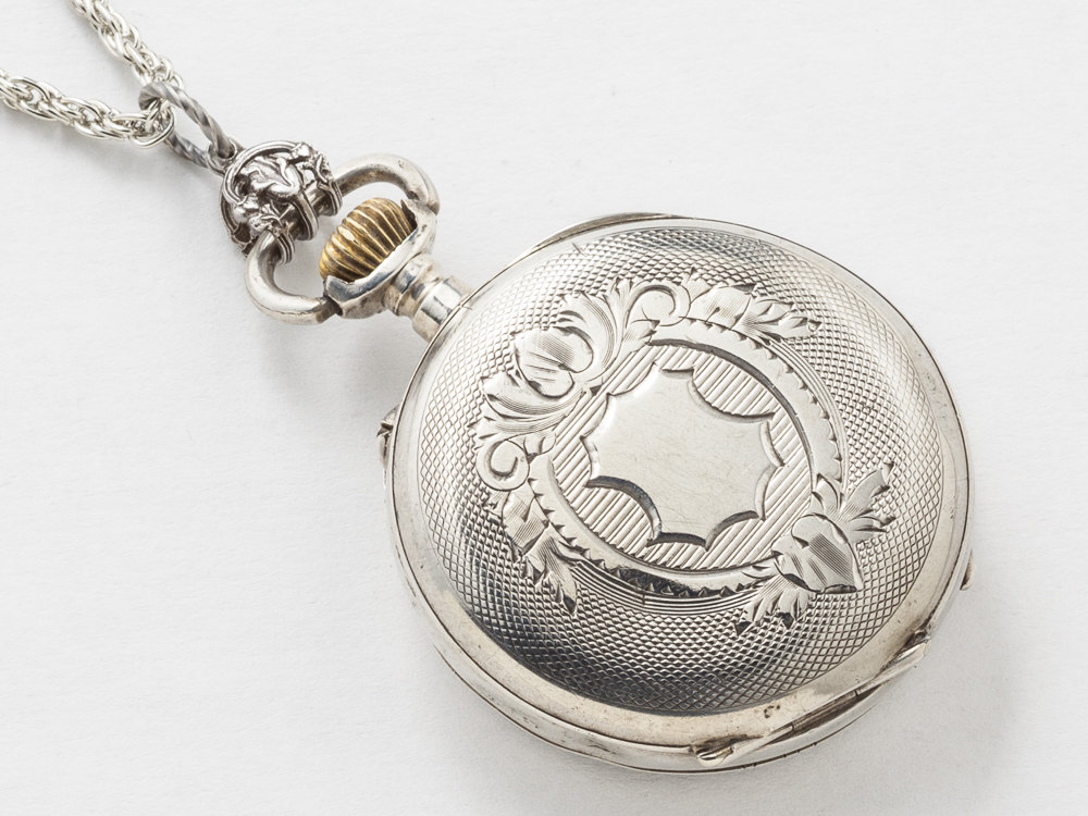 Steampunk Necklace - Victorian Sterling Silver pocket watch case with ...
