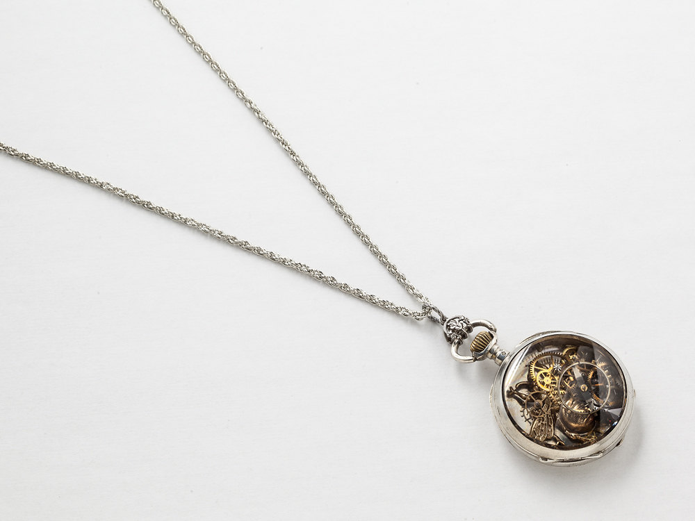Steampunk Necklace - Victorian Sterling Silver pocket watch case with ...
