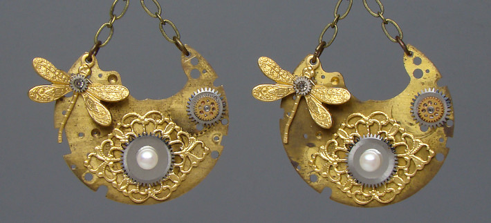 Steampunk Earrings antique vintage watch plates 3