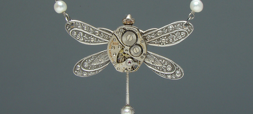 Steampunk Necklace Dragonfly Bulova Watch Movement